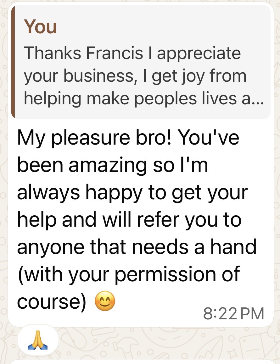 Customer referral message for MKHome