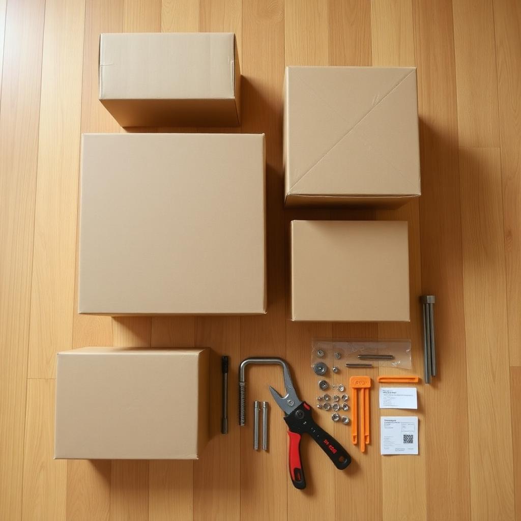 Flat-pack cabinetry components being assembled on site